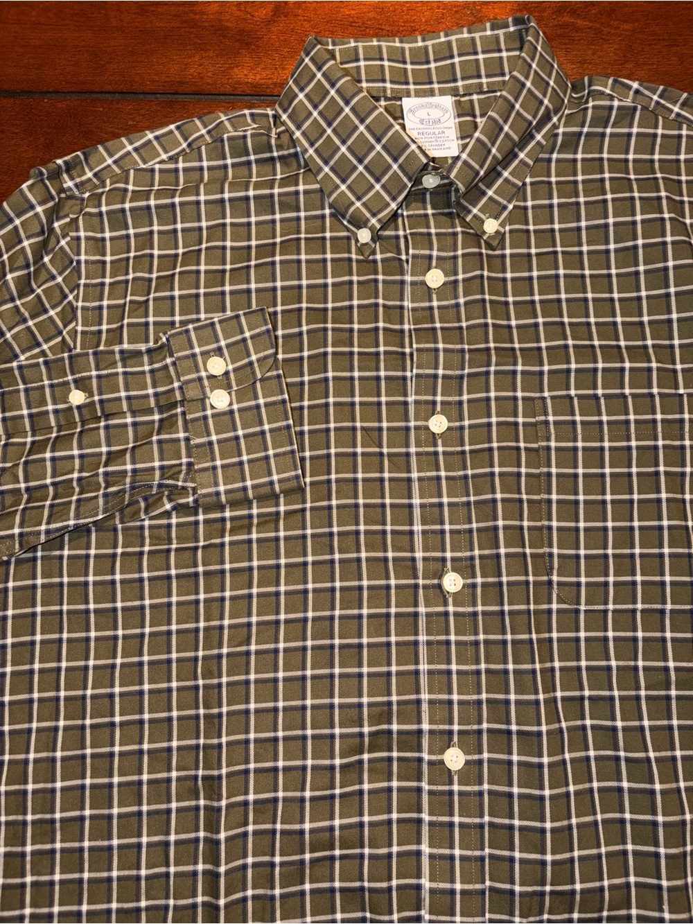 Brooks Brothers Men’s Large Stretch Supima Cotton Non-Iron Reg Fit Windowpane